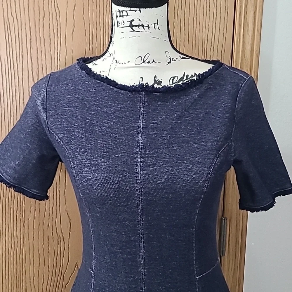 Banana Republic denim look frayed collar chambray preppy fit and flare dress - Picture 3 of 5